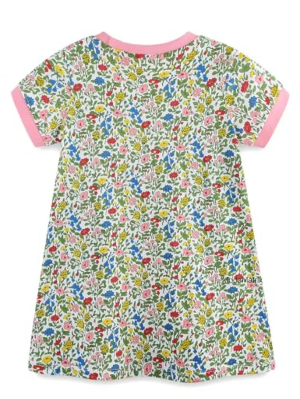 Cotton Girls Casual Sundress A-Line Short Sleeve Dino Embroidery